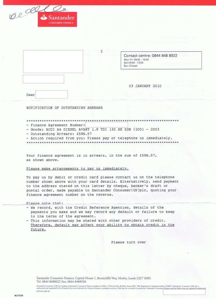 Santander Car Finance claimform settled by Tomlin Order Santander