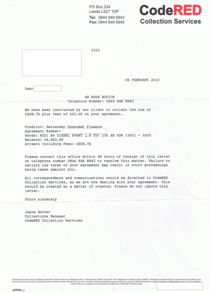 Santander Car Finance claimform settled by Tomlin Order Santander