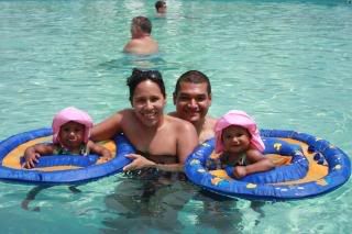 The brown family at the pool....Cati put your tongue back in!
