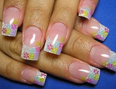 Girls Glitter and Flowers nail art designs