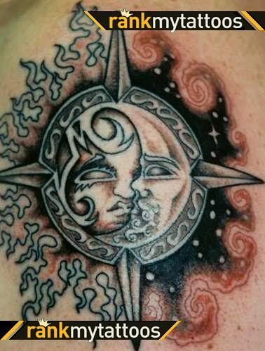 A moon sun tattoo on female's left foot