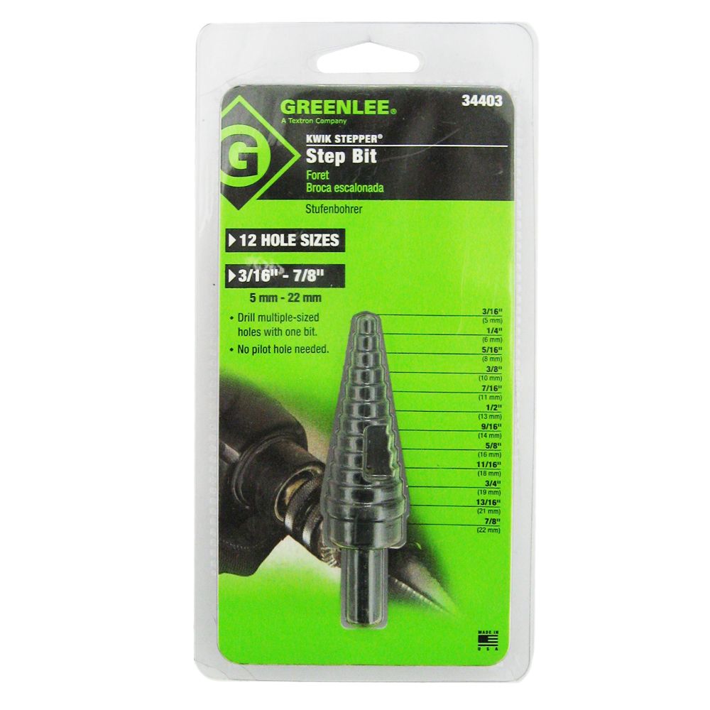 GREENLEE 34403 Kwik Stepper® 7/8" Multi Hole Step Bit 12 Hole Sizes eBay