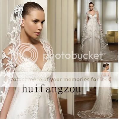   Ivory Cathedral New Bridal Wedding Dress Veil Lace Purfle FREE Comb