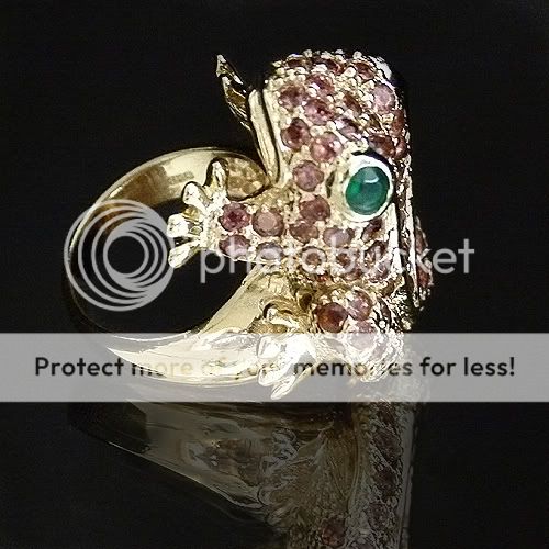 Fancy 14k Gold Plated Silver Frog Ring Rhodolite Garnet  