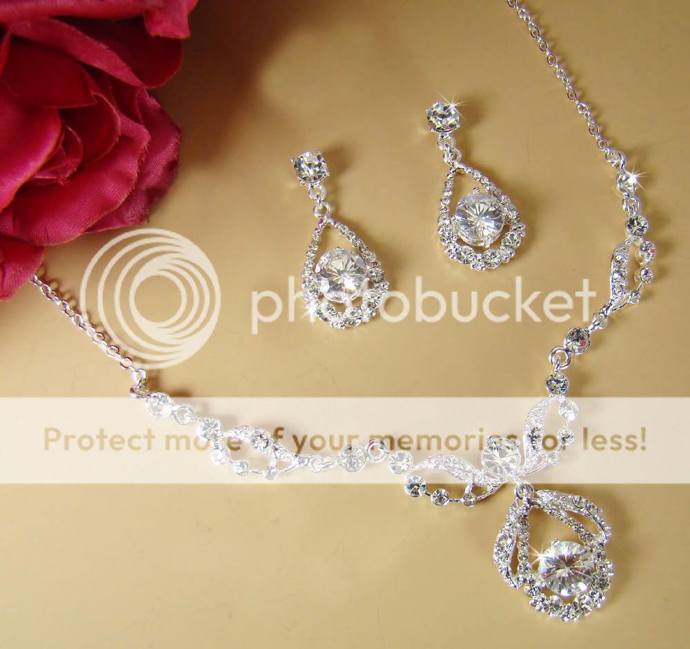 New Rhinestone Crystal Prom Bridal Jewelry Necklace Set