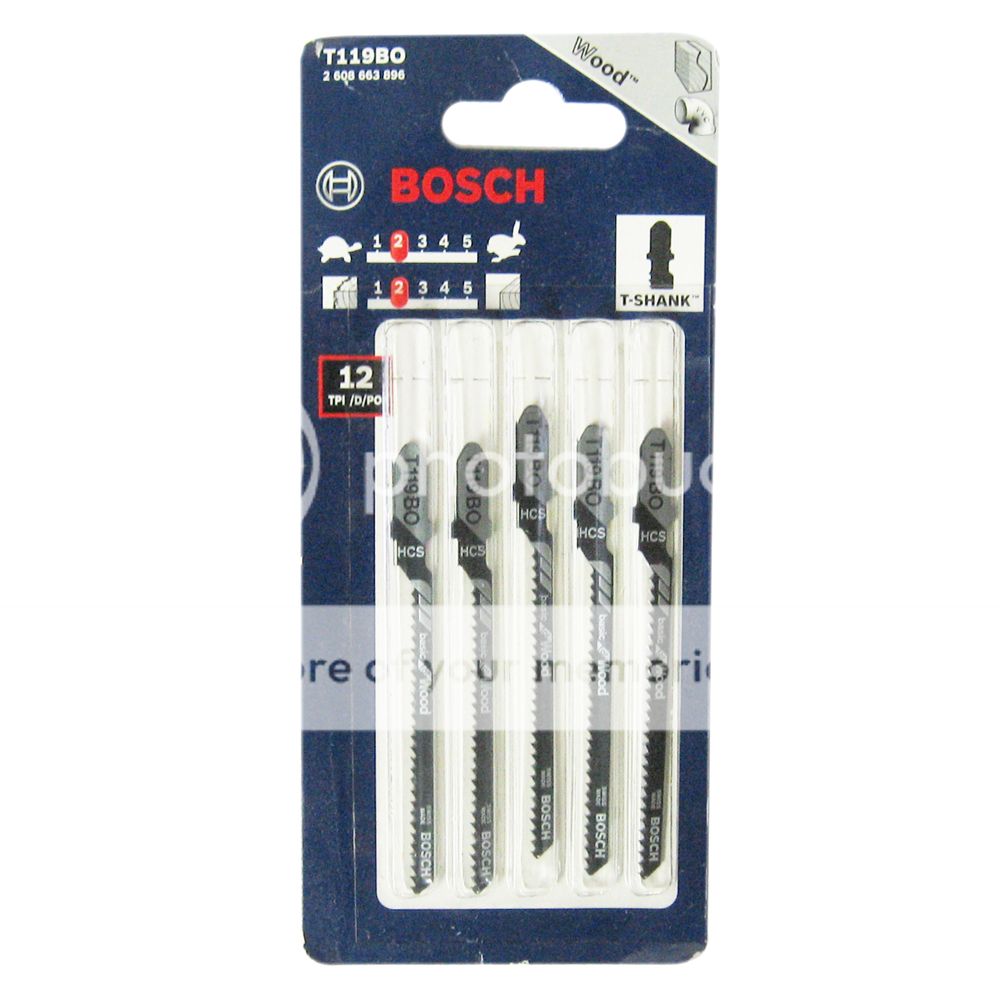 Bosch T119BO Wood Cutting T Shank 3 1 4 Jig Saw Blades 12TPI 5 Pack